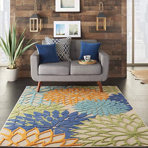 Aloha Indoor/Outdoor Floral Blue Area Rug 