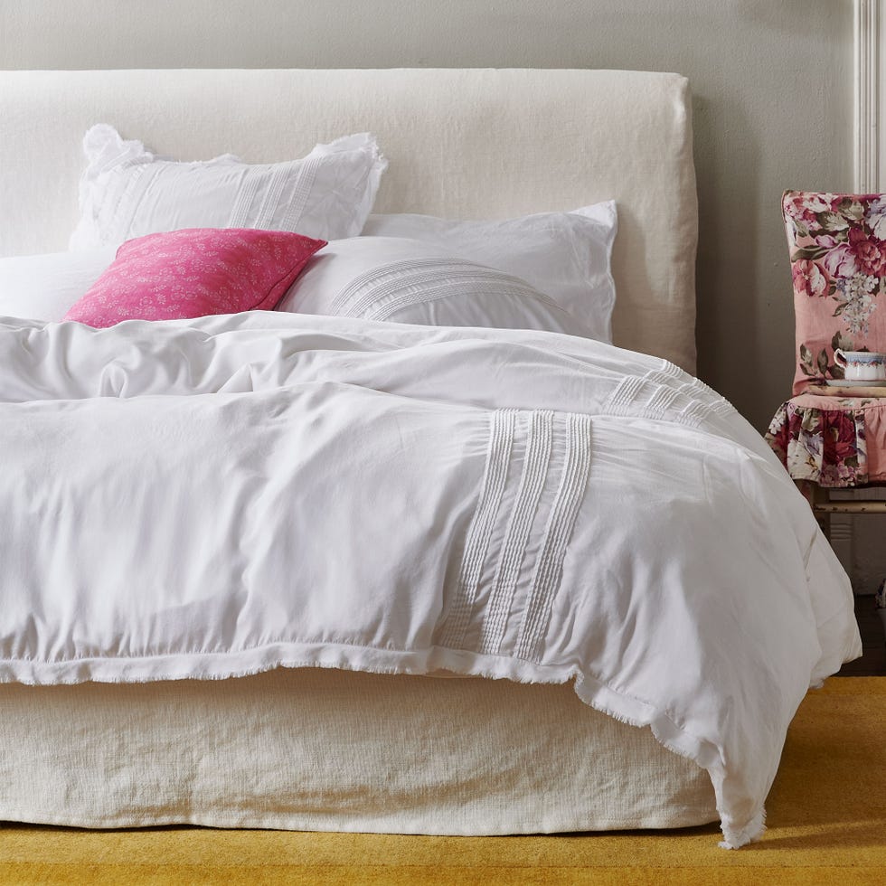 white slipcover bed