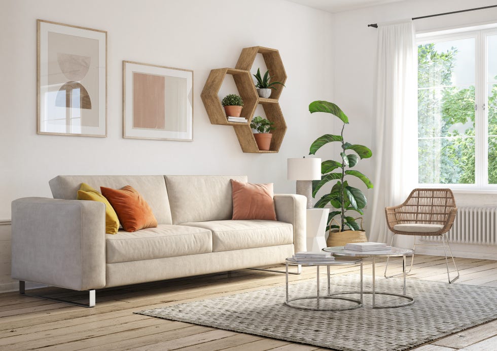 bohemian living room interior 3d render